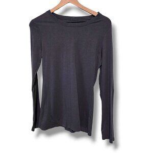 Vanity tee womens Large Grey long-sleeve t-shirt Jewel-neckline lightweight